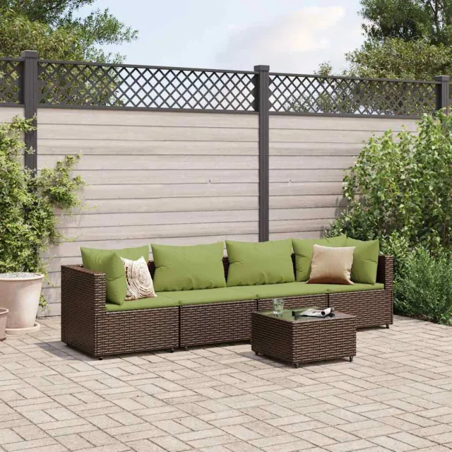 vidaXL 5-delige Loungeset met kussens poly rattan bruin, foto 2