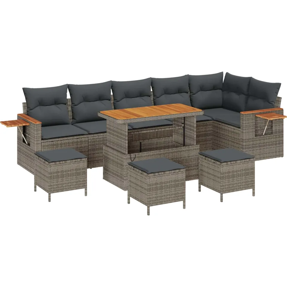 vidaXL Tuinbankenset 10 st Grijs poly rattan, foto 4