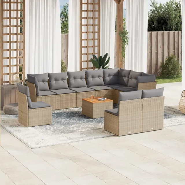 vidaXL 11-delige Tuinset met kussens poly rattan beige, foto 2