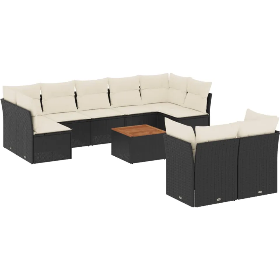 vidaXL 10-delige Loungeset met kussens poly rattan zwart