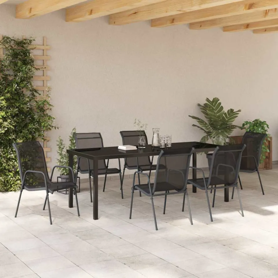 vidaXL Tuin eettafelset 7 st Zwart Gepoedercoat staal, foto 3