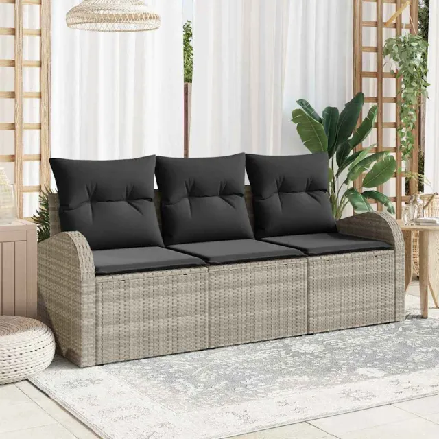 vidaXL Tuin Sofa Set 3 st Lichtgrijs Poly riet, foto 2