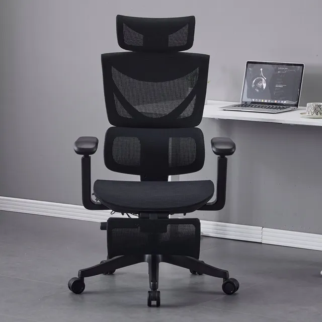 OKWISH Ergonomische Bureaustoel 73,4 Cm - Drieknopsverstelling Met Verstelbare Zithoogte En Rugleuning - Thuiskantoor - Mesh - Zwart