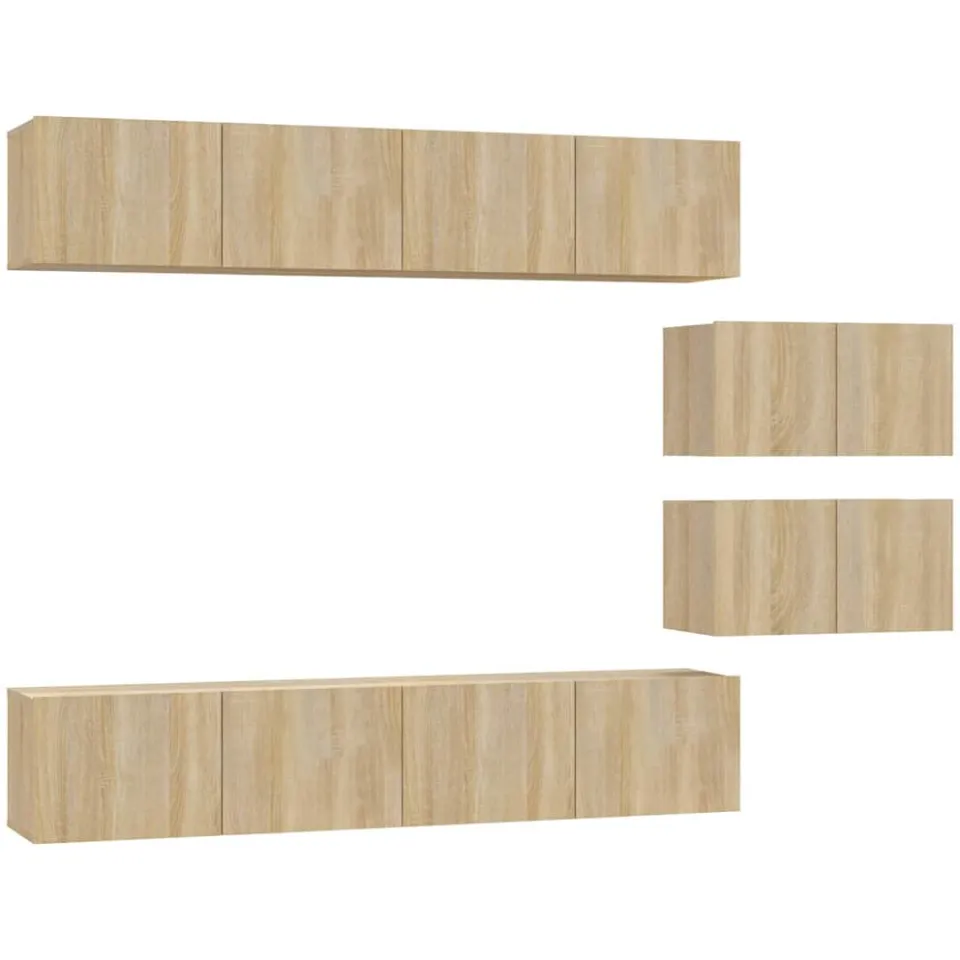 vidaXL 6-delige Tv-meubelset bewerkt hout sonoma eikenkleurig Bruin