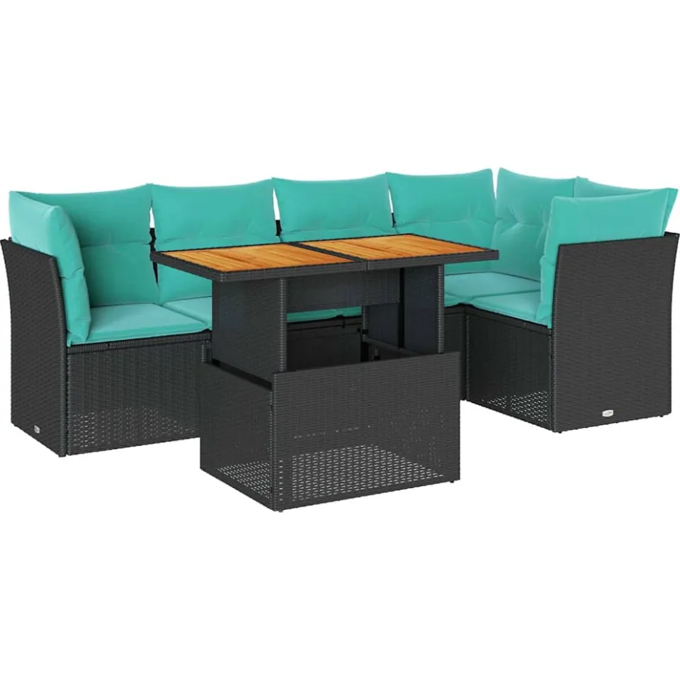 vidaXL 6-delige Loungeset met kussens poly rattan zwart, foto 3