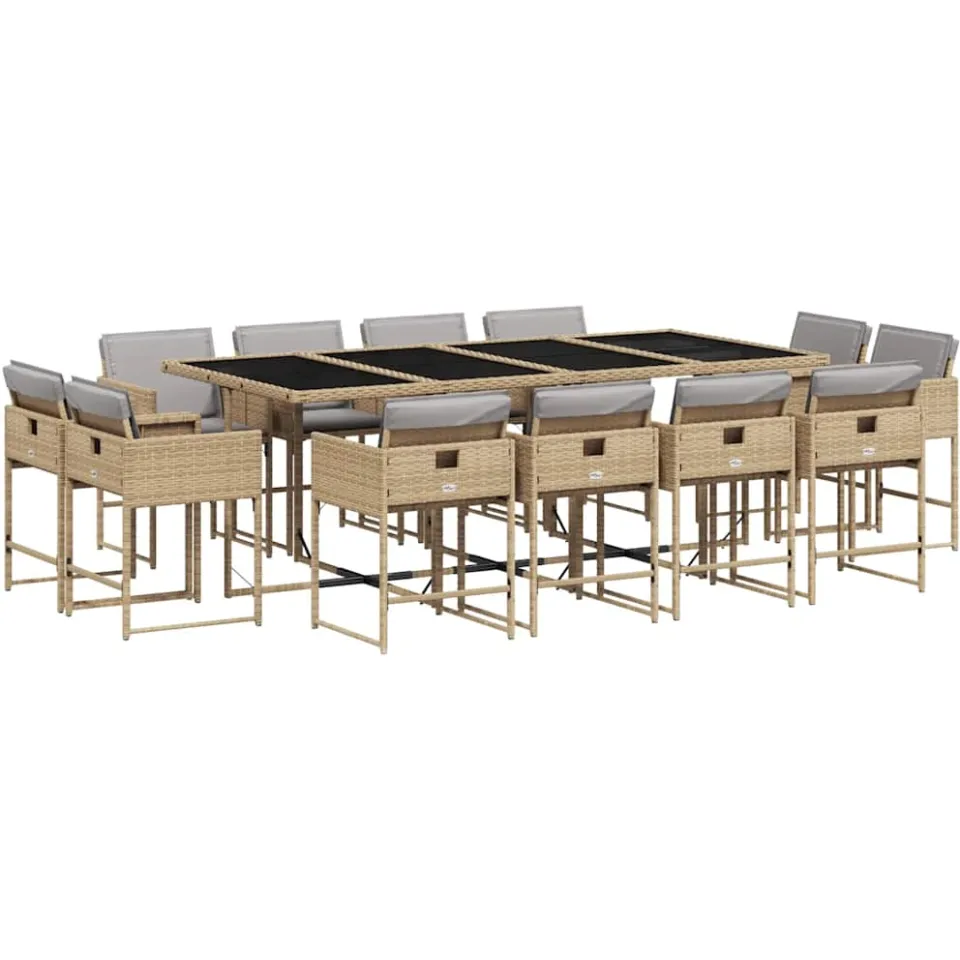 vidaXL 13-delige Tuinset met kussens poly rattan gemengd beige, foto 4