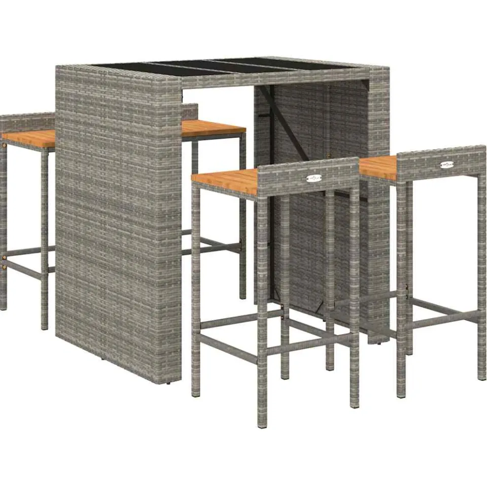 vidaXL 5-delige Tuinbarset poly rattan en massief acaciahout grijs
