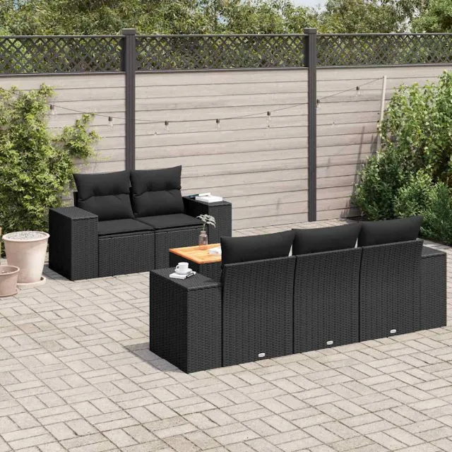 vidaXL 6-delige Loungeset met kussens poly rattan zwart, foto 2