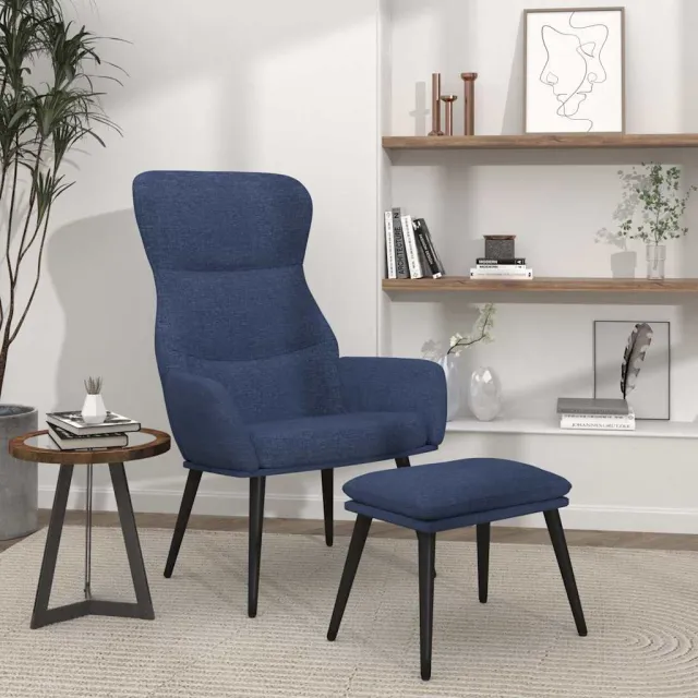 vidaXL Relaxstoel met voetenbank stof blauw