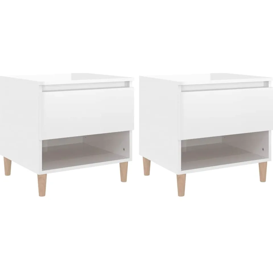 vidaXL Nachtkastjes 2 st 50x46x50 cm bewerkt hout hoogglans wit