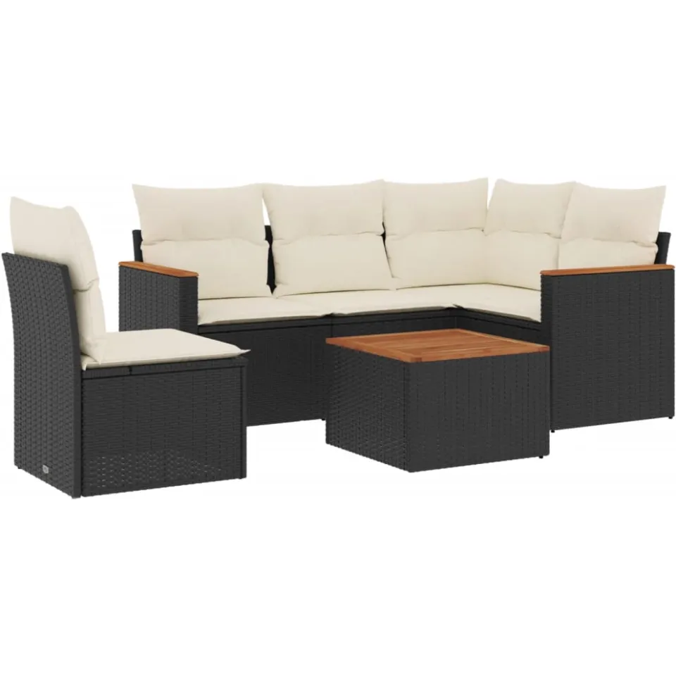 vidaXL 6-delige Loungeset met kussens poly rattan zwart, foto 3