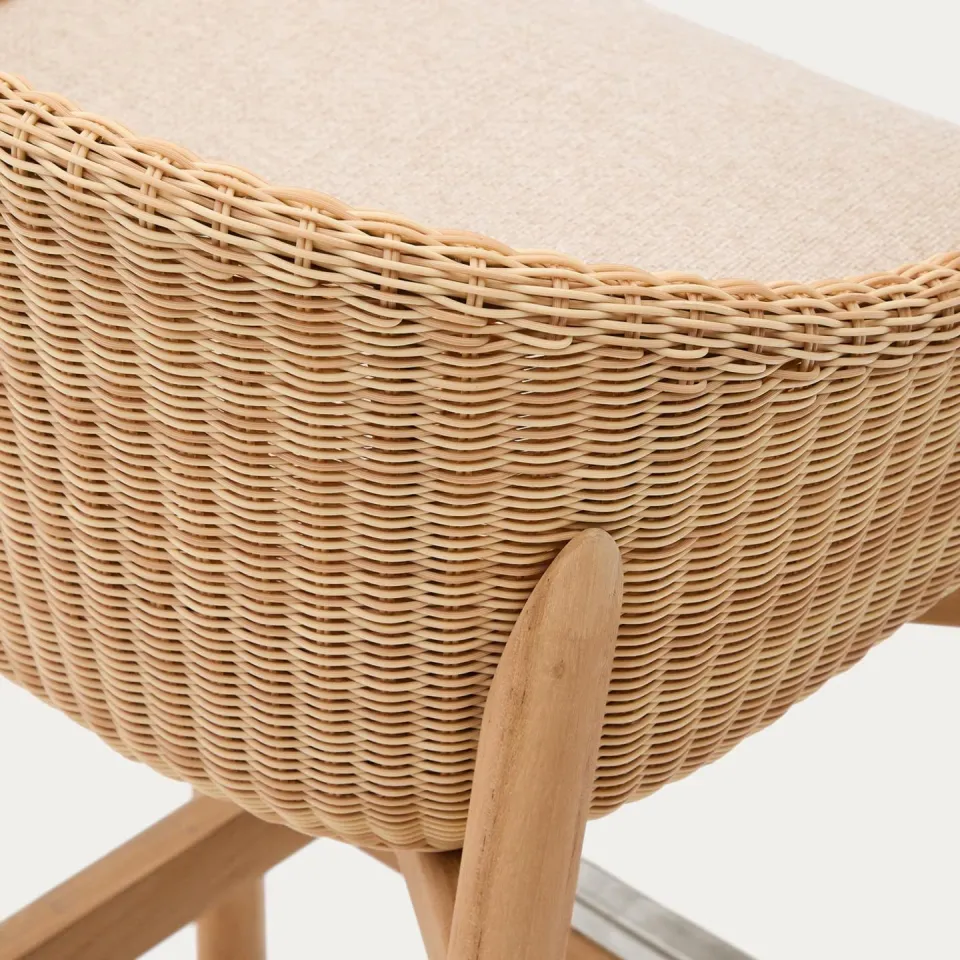 Kave Home Galea barkruk teakhout en rattan, foto 8