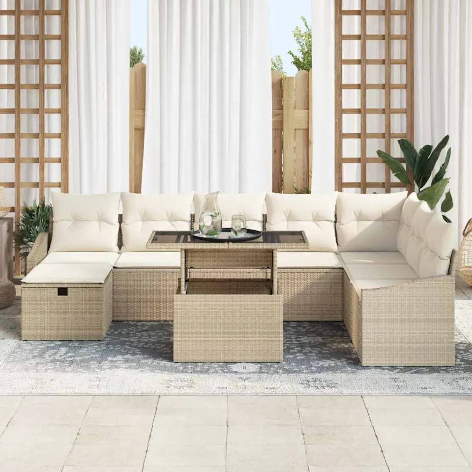 vidaXL Tuin Sofa Set 9 st poly rattan beige, foto 2