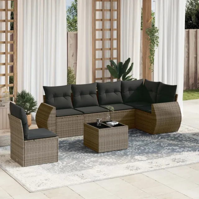 vidaXL 7-delige tuinbankset met kussens, grijs polyrotan, foto 2