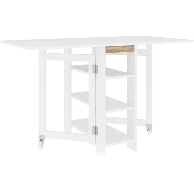 Lunpog Eettafel op wielen - Opklapbare eettafel - Verplaatsbaar - Geschikt voor 2-4 personen - Geschikt voor kleine ruimtes - Eetkamer - Wit