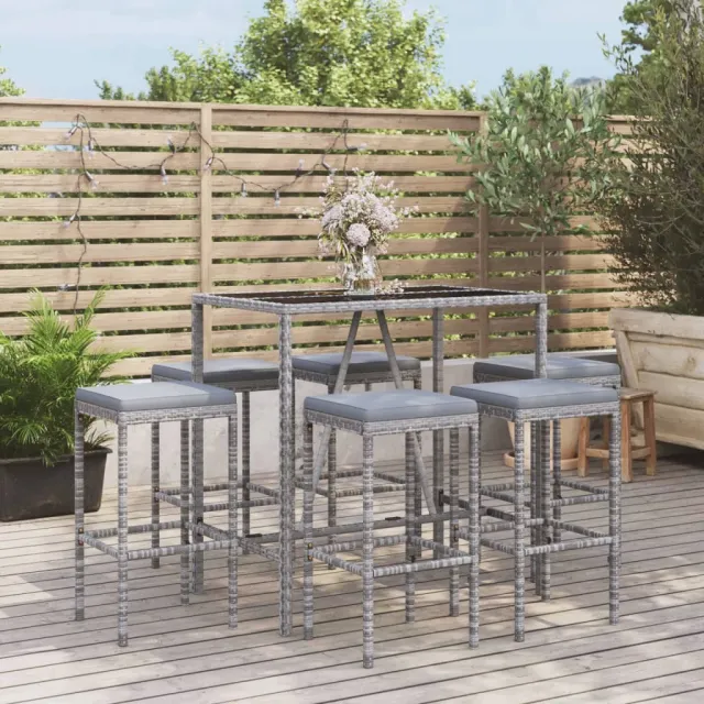 vidaXL 7-delige Tuinbarset met kussens poly rattan grijs, foto 2