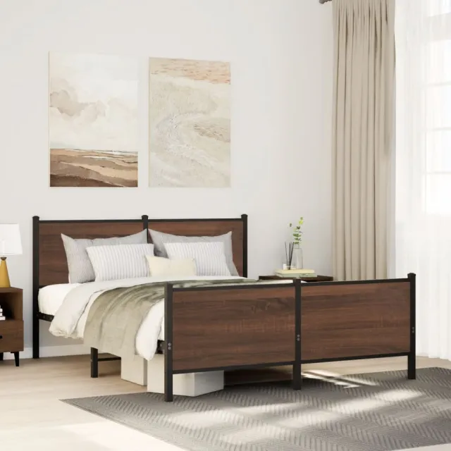 vidaXL Bedframe zonder matras metaal bruin eikenkleurig 140x190 cm