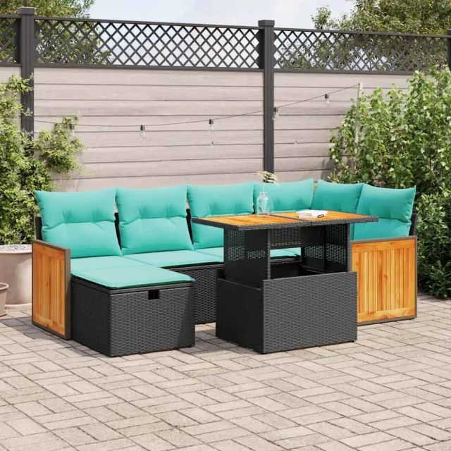 vidaXL 7-delige Loungeset met kussens poly rattan acacia bruin, foto 2