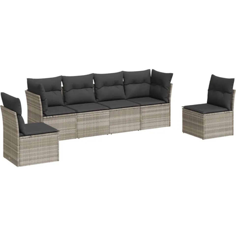 vidaXL 6-delige Loungeset met kussens poly rattan lichtgrijs grijs, foto 3