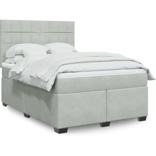 vidaXL Boxspring met matras fluweel lichtgrijs 140x190 cm grijs
