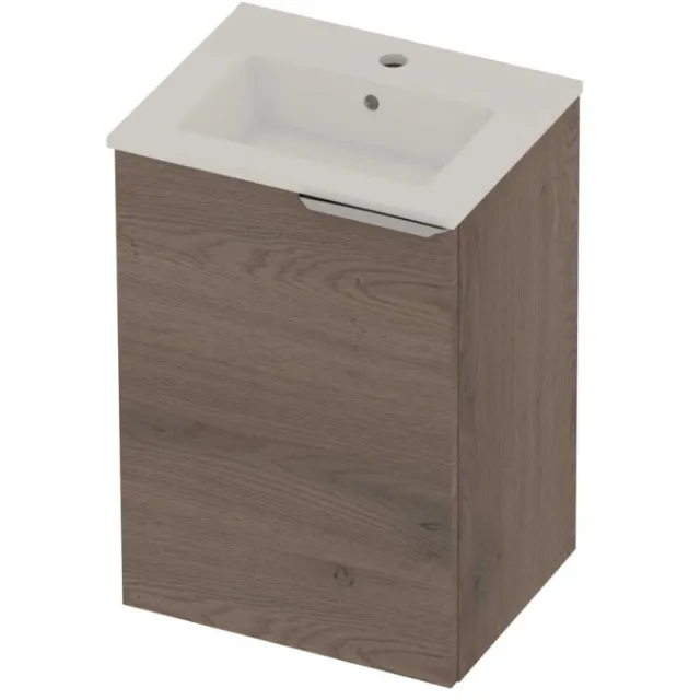 Basic-Line Tiny 36 Badmeubelset Porselein 1 Kraangat Voor Grepen 45x36x67 cm Dusk Oak Glans Wit