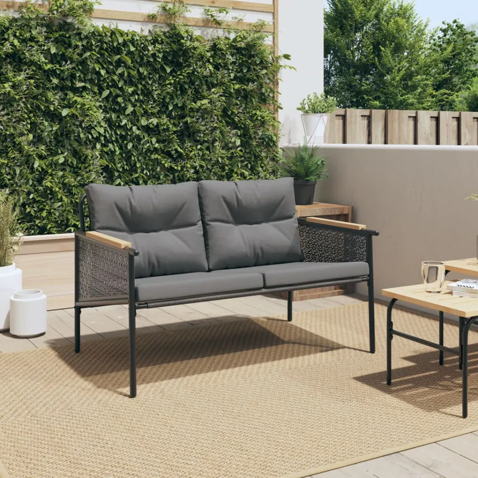 vidaXL Tuinbank met kussens 116 cm staal zwart, foto 3