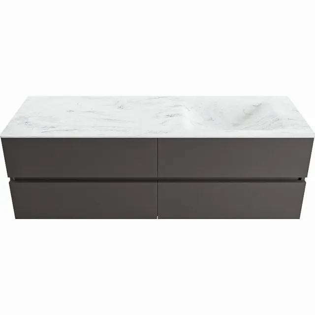 Mondiaz VICA-DLUX 150cm badmeubel onderkast Dark grey 4 lades. Inbouw wastafel CLOUD rechts 1 kraangat, kleur Opalo.