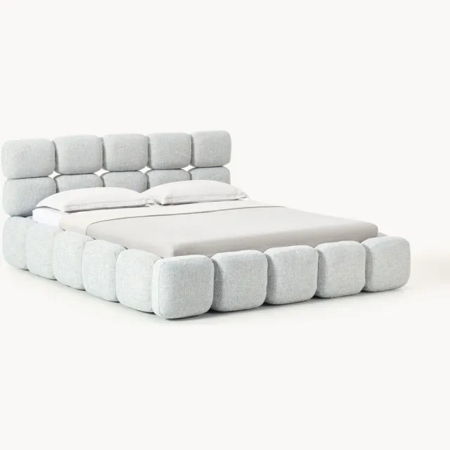 Westwing Collection Gestoffeerd bed Tayla van bouclé Lichtblauw