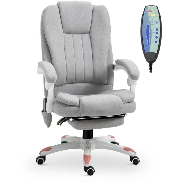Vinsetto Massage Bureaustoel Polyesterstof, schuim, PU wielen, nylon poten 66B x 63D x 107-115H cm Grijs