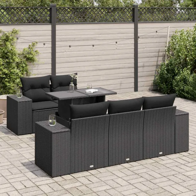 vidaXL 6-delige Loungeset met kussens poly rattan zwart, foto 2