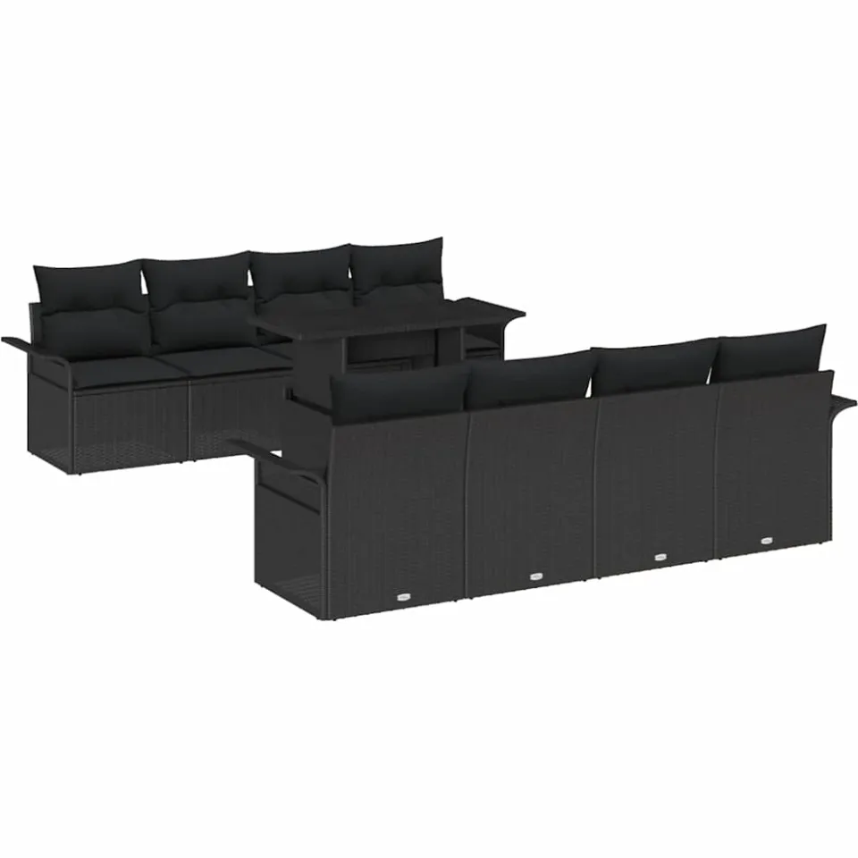 vidaXL Tuin Sofa Set 9 st Zwart poly rattan