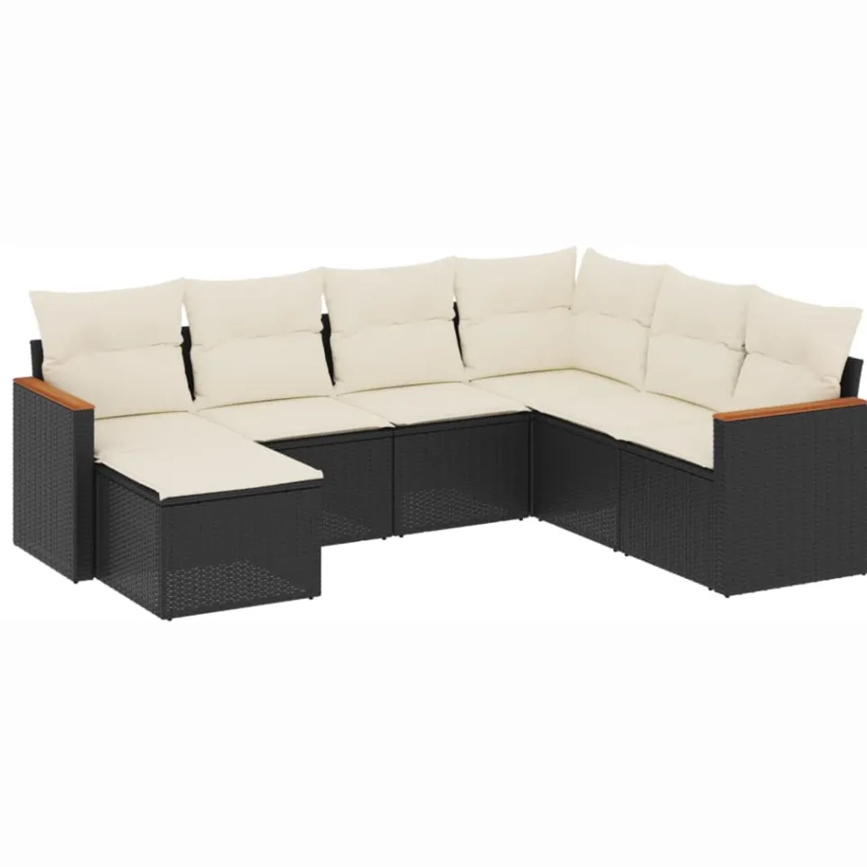 vidaXL 7-delige Loungeset met kussens poly rattan zwart, foto 3