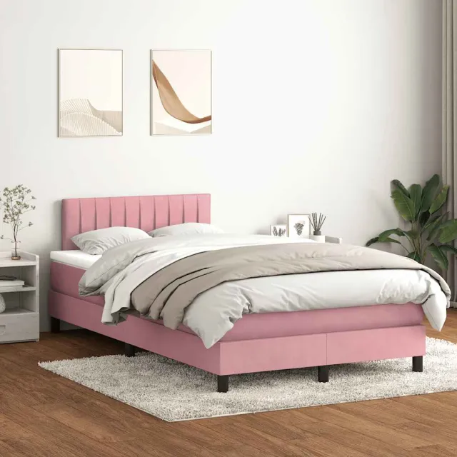 vidaXL Boxspring met matras en LED fluweel roze 120x220 cm
