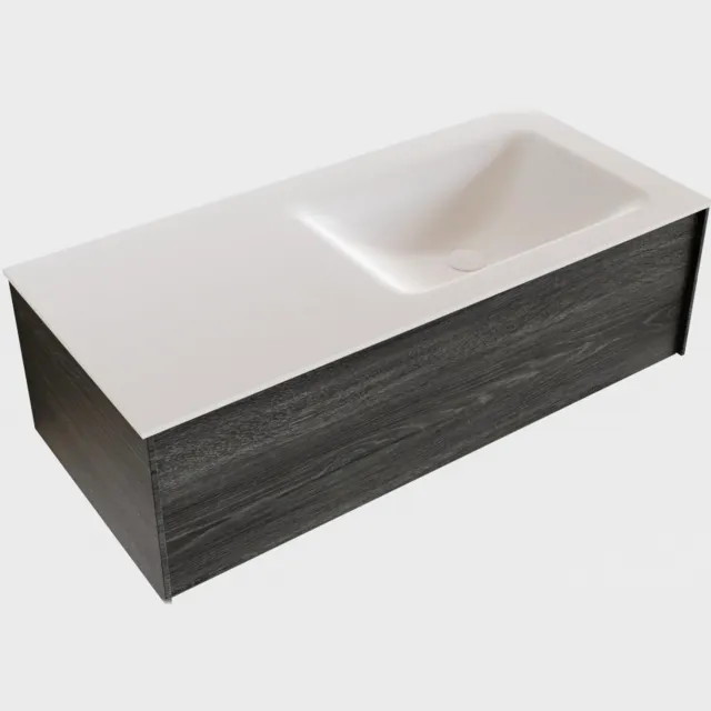 Boss & Wessing Badkamermeubel BWS Madrid Antraciet 100x45x30 cm Mat Witte Solid Surface Wastafel Rechts (0 kraangaten)