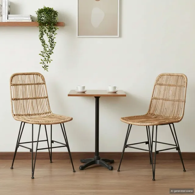 vidaXL Eetkamerstoel 2 st Rattan en staal Naturel 41 x 55 x 85 cm, foto 2