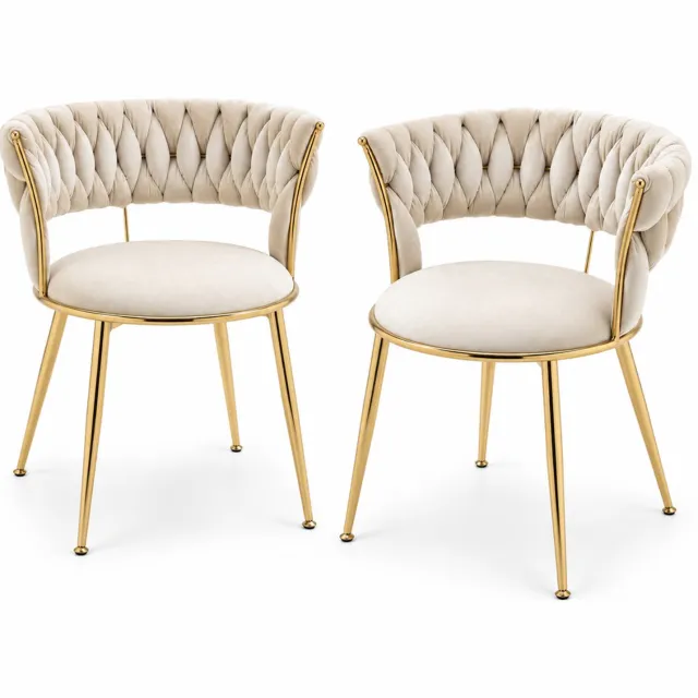 City long dragon LONG DRAGON - Velvet eetkamerstoelen - Set van 2 - Zachte bekleding - Vingervormige rugleuning en armleuningen - Voor woonkamer, slaapkamer en kaptafel Ivoor