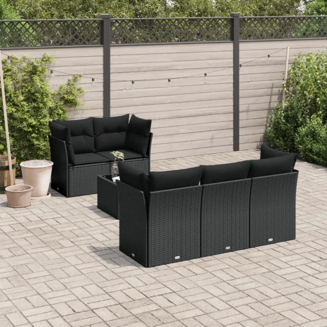 vidaXL 6-delige Loungeset met kussens poly rattan zwart, foto 2