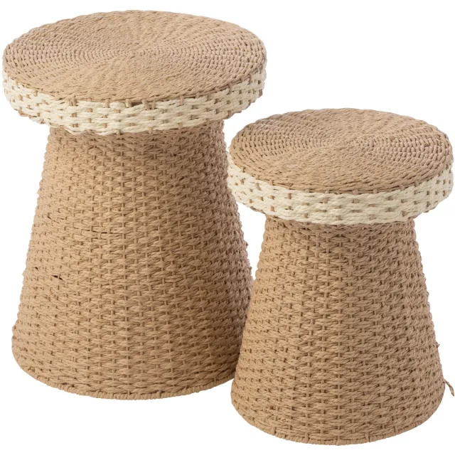 J-Line bijzettafel - papier - naturel/wit - set van 2