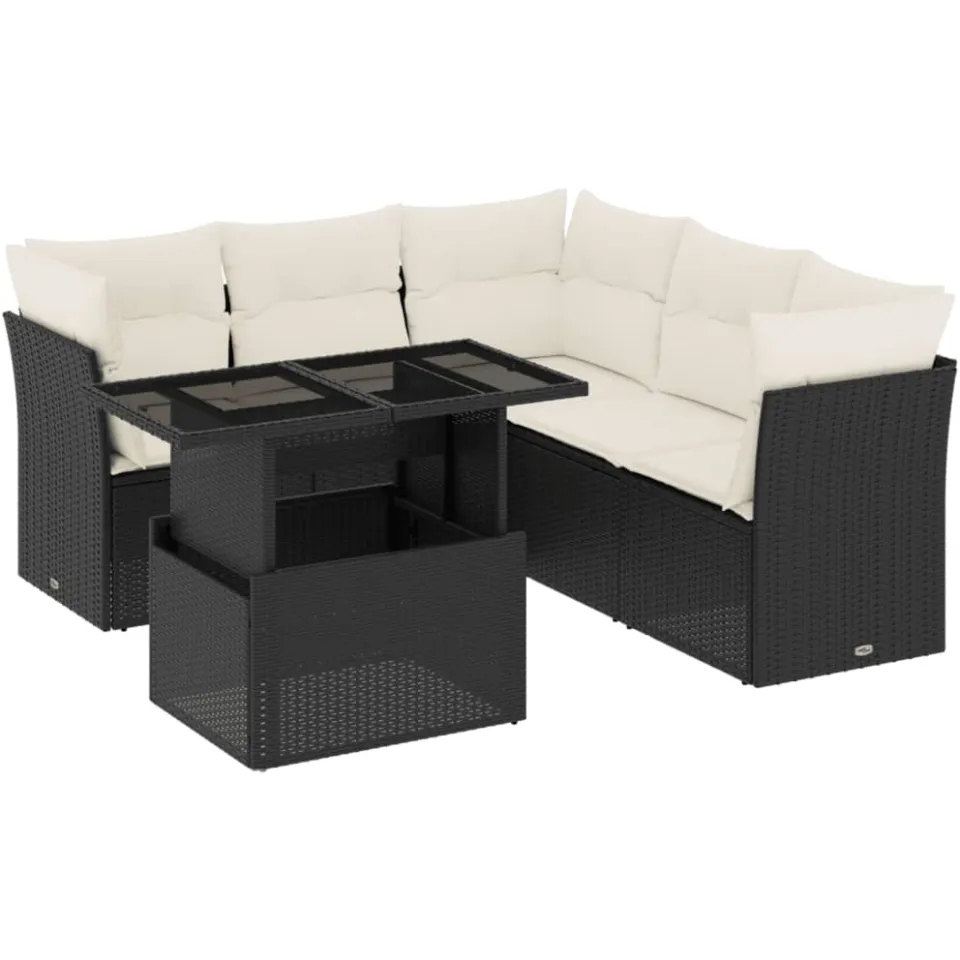 vidaXL 6-delige Loungeset met kussens poly rattan zwart, foto 3