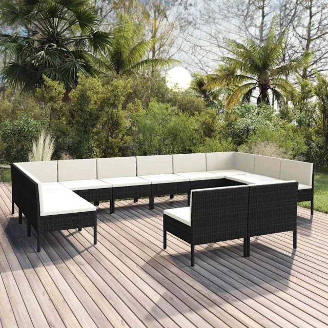 vidaXL 12-delige Loungeset met kussens poly rattan zwart, foto 2