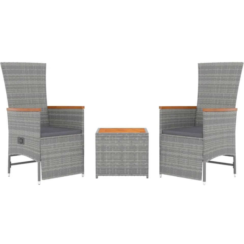 vidaXL 3-delige Loungeset poly rattan en massief acaciahout grijs