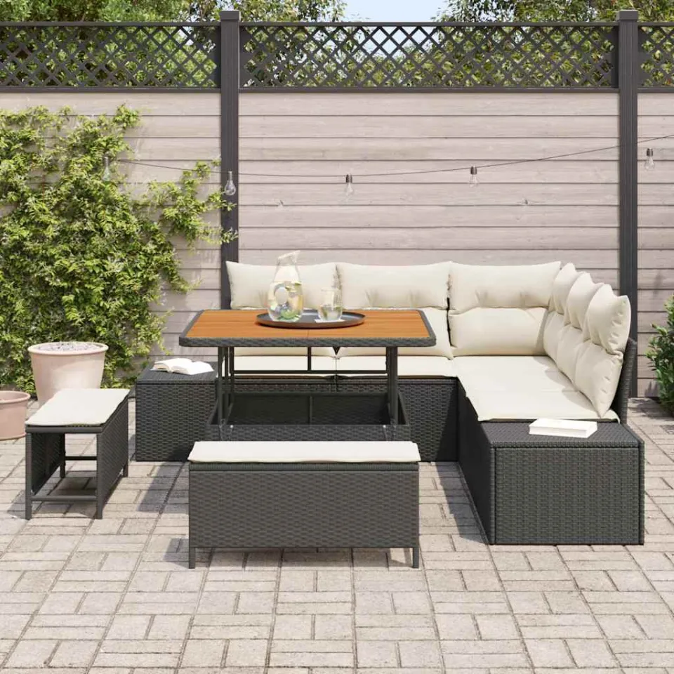 vidaXL Tuinbankenset 8 st Zwart Poly riet, foto 3