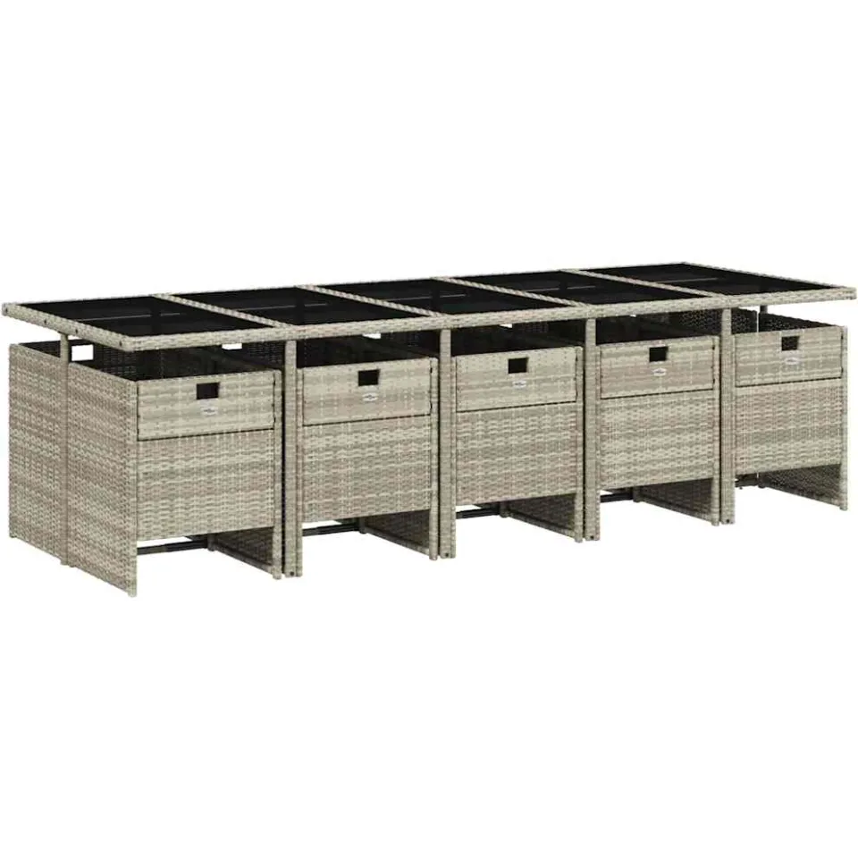 vidaXL 11-delige Tuinset met kussens poly rattan lichtgrijs