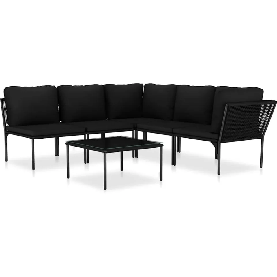 vidaXL 6-delige Loungeset met kussens PVC zwart, foto 3