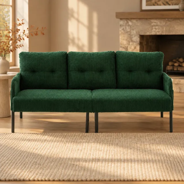 WUVRIE 3-zitsbank 171x72x80 cm - Corduroy met zijvak en metalen poten - Smaragdgroen