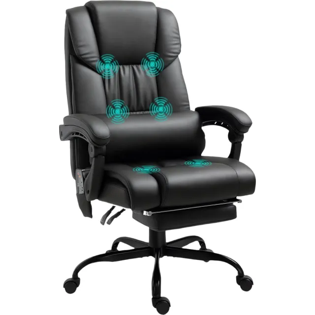 Vinsetto Bureaustoel met Massagefunctie - Ergonomische Draaistoel - Voetsteun - Zwart