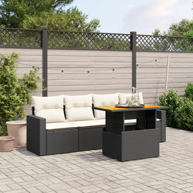 vidaXL 5-delige Loungeset met kussens poly rattan zwart, foto 2