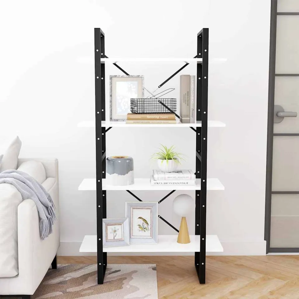 vidaXL Boekenkast met 4 schappen 80x30x140 cm bewerkt hout wit, foto 3