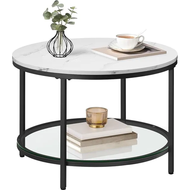 Songmics Salontafel – Glazen blad – Eenvoudige montage – Zwart Wit