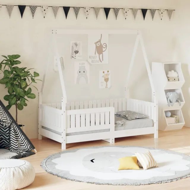 vidaXL Kinderbedframe 70x140 cm massief grenenhout wit, foto 2